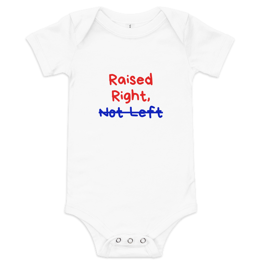 Raised Right, Not Left | Conservative Baby Onesie by Lil’ Patritots