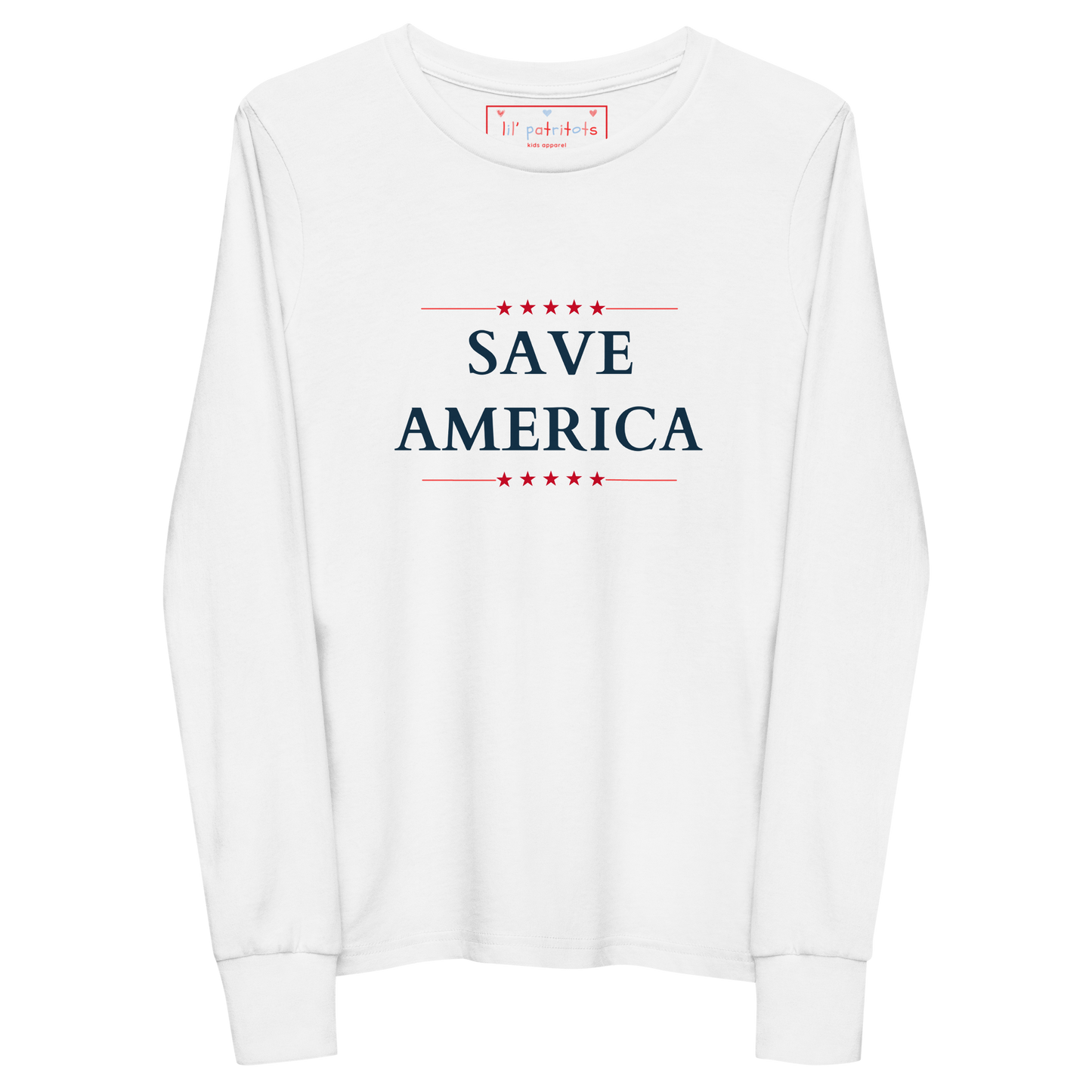 Save America Youth Long Sleeve Tee | Pro-Trump Kids' Apparel by Lil' Patritots