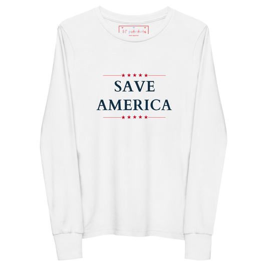 Save America Youth Long Sleeve Tee | Pro-Trump Kids' Apparel by Lil' Patritots